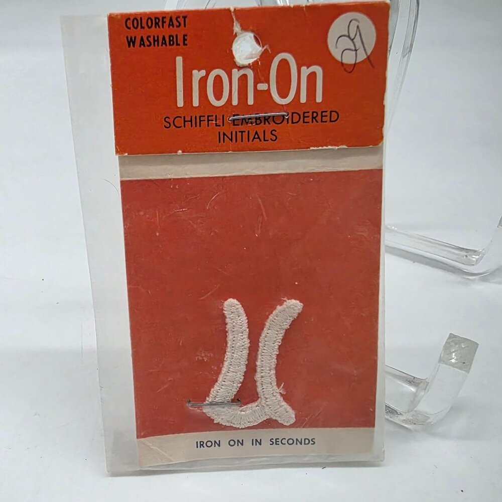 Iron-On Schiffli Embroidered Initials U White Colorfast Washable1"x1.25"
